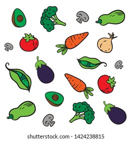 doodle sketch vegetables on white background