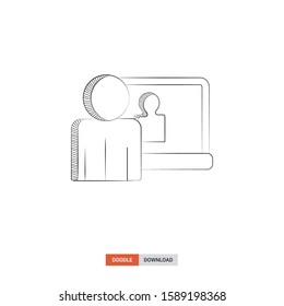 Doodle sketch of Video call concept on white background. Video call doodle art. Cartoon vector illustration. Isolated sketch line art. Icon in hand drawing design style.