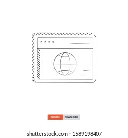 Doodle sketch of Web browser concept on white background. Web browser doodle art. Cartoon vector illustration. Isolated sketch line art. Icon in hand drawing design style.
