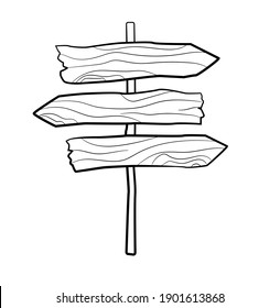 Doodle sketch of wooden indicator. Pointer. Direction sign. Directory wooden signboard road board wood tablet indicating. Board arrow object and wooden plank billboard illustration