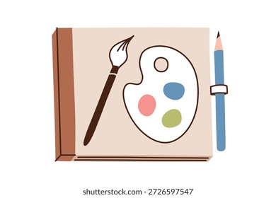 Livro de esboços Doodle com lápis, ilustração de desenho animado plano vetorial em estilo ingênuo. Desenho álbum para criatividade e aprendizagem, prática de arte e hobbies, educação infantil, planejadores, artigos de papelaria, cartazes