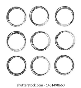 Doodle sketched circles. Doodle circle ring sketch vector