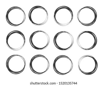 Doodle sketched circles. Doodle circle ring sketch vector