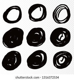 Doodle sketched circles. Hand drawn scribble rings isolated vector set. Vector illustration 