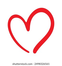 Doodle sketched hand drawn red heart icon. Vector illustration isolated on white background