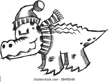  Doodle Sketchy Alligator Vector Illustration Christmas Holiday