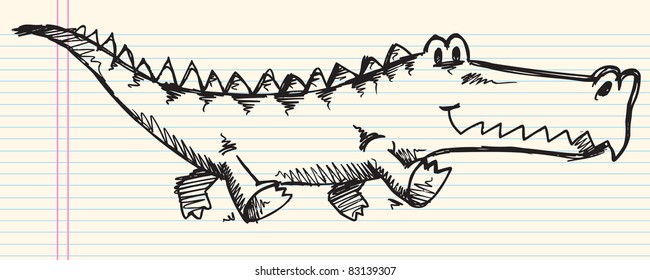 Doodle Sketchy Alligator Vector Illustration
