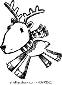Doodle Sketchy Christmas Deer Vector Illustration