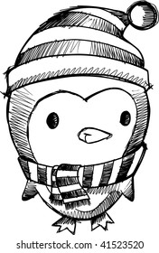 Esbozo de Doodle Vector de Pingüino de Navidad