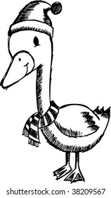 Doodle Sketchy Holiday Christmas goose Vector Illustration