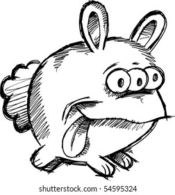 Doodle Sketchy Monster Bunny Rabbit Vector Illustration