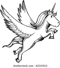 Doodle Sketchy Pegasus  Unicorn vector