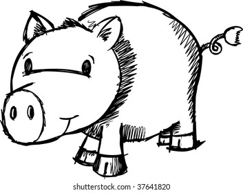 Doodle Sketchy Pig Vector Illustration