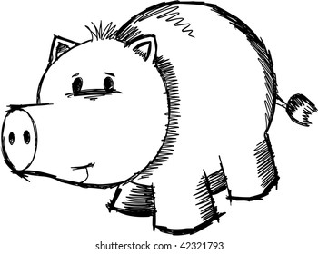  Doodle Sketchy Pig Vector Illustration