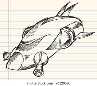 Ilustración del vector de chorro de cadera espacial Doodle Sketchy Rocket