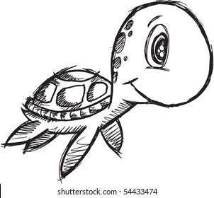 Doodle Sketchy Sea turtle Vector Illustration