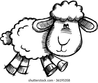 Doodle Sketchy Sheep Lamb Vector