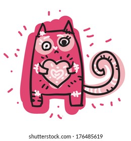 Doodle sketchy simple vector illustration: cute cat