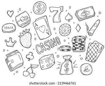 Doodle Sketchy vector hand drawn doodle cartoon set of Casino objects and symbols. Vector drawing