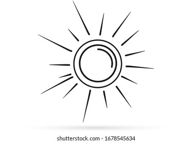 Doodle sketck of sun icon isolated on white. Kids hand drawing art line. Outline vector illustration.