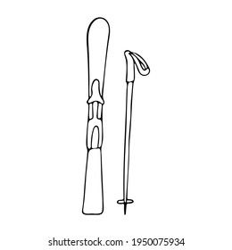Doodle skiing equipments icons. Hand drawn skiing equipment illustration in vector. Doodle skiing equipment illustration in vector