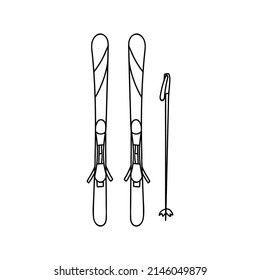 Doodle skiing equipments icons. Hand drawn skiing equipment illustration in vector. Doodle skiing equipment illustration in vector