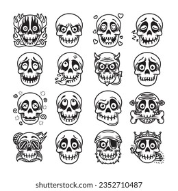 Doodle skull hand drawn vector set