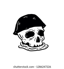 doodle skull head line art hand drawn