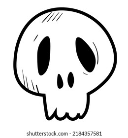 Doodle skull illustration. Halloween vector icon. Spooky scary set. Black line art on white background.