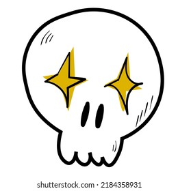 Doodle skull illustration. Halloween vector icon. Spooky scary set. Black line art on white background.