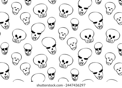 Doodle skull pattern, great design for any purpose. vector set of isolated skulls with a pattern of dots. hand drawn doodle style skull