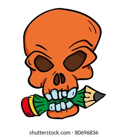Doodle skull with pen