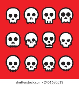 doodle skull set element front view, Drawn, Danger, Dark, Evil Flat, Gothic Art, Halloween, Horror, Isolated, Set, Sign