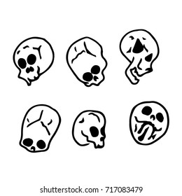 Doodle skull. Vector illustration of a pile of skulls. Hand drawn skull.