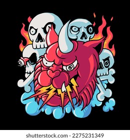 doodle skulls cartoon vector illustration