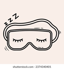 Doodle sleeping mask line art element. Vector element with skincare theme and doodle hand drawn style. Illustration.