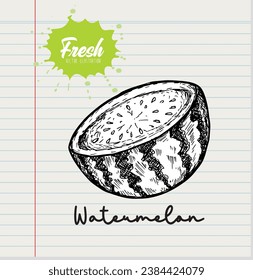 Doodle Slice of watermelon on white paper background 