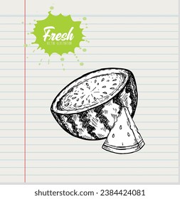 Doodle Slice of watermelon on white paper background 