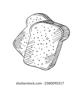 Doodle sliced bread and toasts illustration isolated on white. square loaf with various bread slices. sandwich icons collection. Toast bread