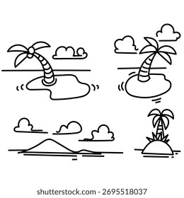 Doodle Pequeña isla con colección de palmeras