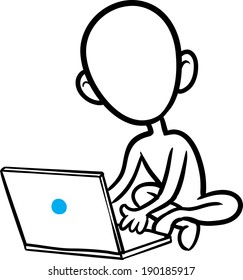 doodle small person - with laptop computer