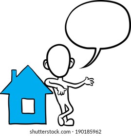 doodle small person - standing by the house
