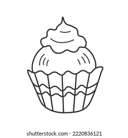 Doodle small round candy with topping.Brigadeiro, brazilian food, dessert. Traditional brazilian sweet. Isolated vector illustration. Black outline line art in white background. Sweet icon for shop