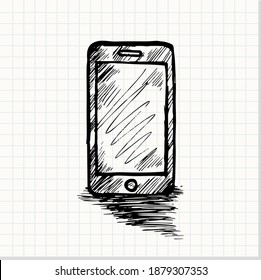 Doodle of Smart Phone . Hand drawn sketch in vector on paper background 