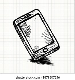 Doodle of Smart Phone . Hand drawn sketch in vector on paper background 