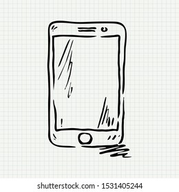 Doodle of smart phone on paper background