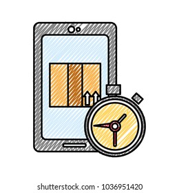 doodle smartphone with box package and chronometer time
