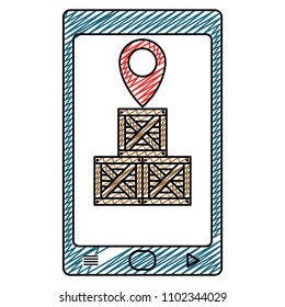 doodle smartphone with delivery packages and location symbol