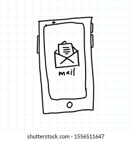 doodle smartphone with email open icon