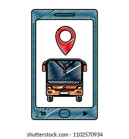 doodle smartphone with front bus and location symbol